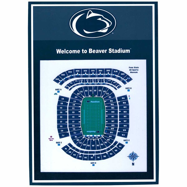 sign with Penn State Athletic Logo, Welcome to Beaver Stadium, and seating chart